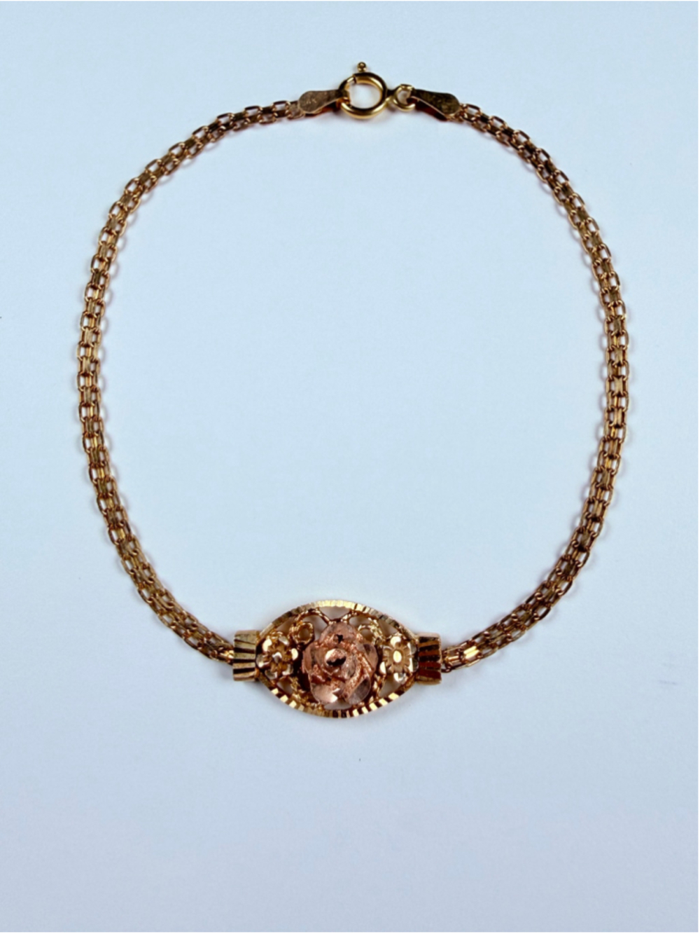 14K Two Tone Solid Gold Floral Flower Rose Black Hills Style Bismark Bracelet
